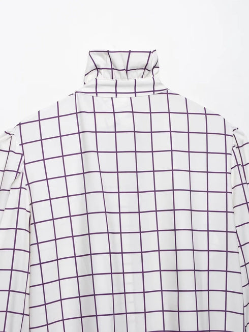 Elegant Purple Plaid Ruffled Blouse for Women