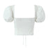 2023 Sexy Corset White Ruched Chest Square Collar Short Puff Sleeve Shirt Women Cross Lacing up Bandage Waist Bodycon Crop Tops