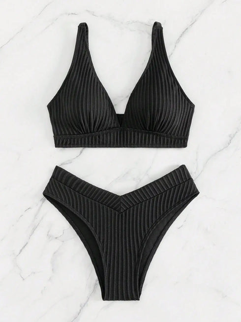 Black Lace-Up Bikini Set