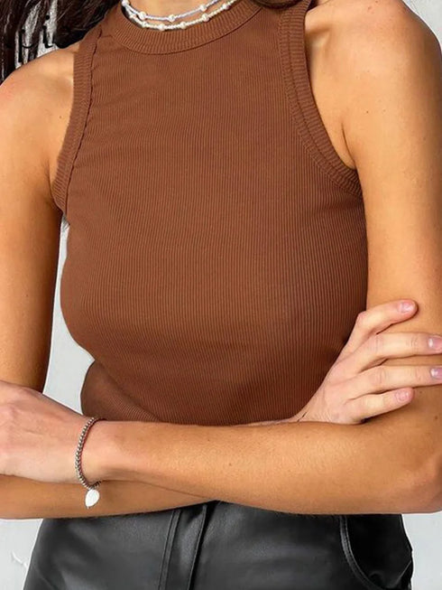 Ribbed Knitted Off-Shoulder Summer Tank Top