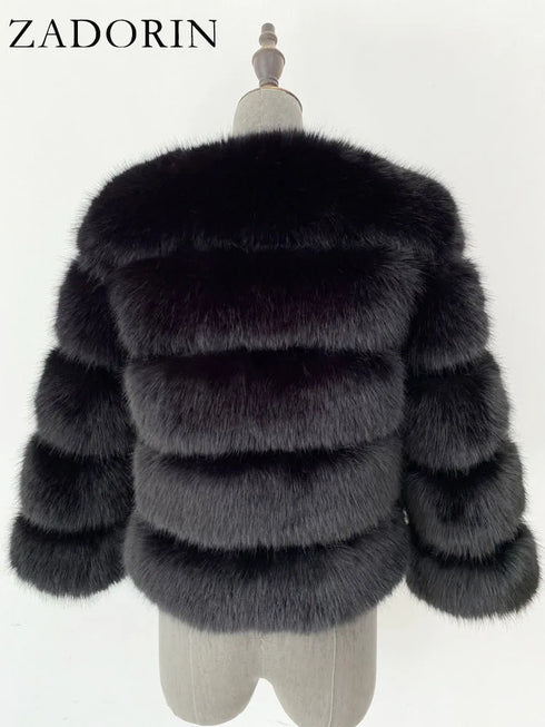 Elegant Faux Fur Coat in Black and White for Women