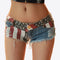 Womens Denim Flag Print Mini Shorts