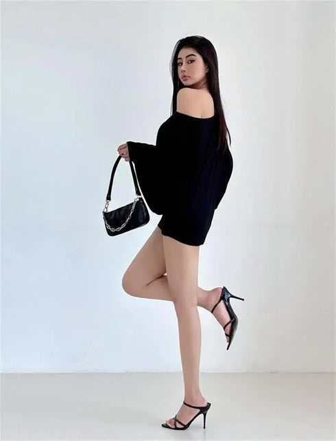 Solid Oversized T-shirt with Batwing Sleeves