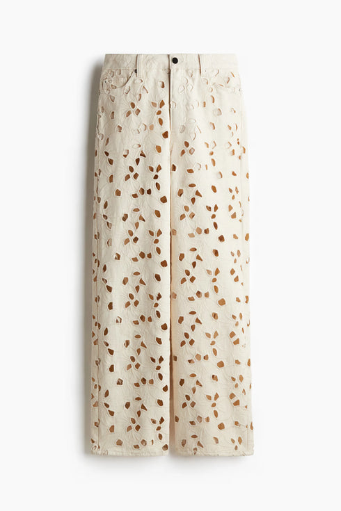 Floral Hollow Out High Waist Wide Leg Jeans