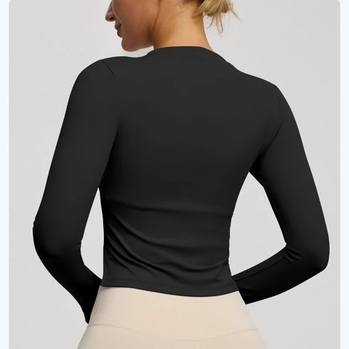 Long Sleeve O-Neck Yoga Top in Solid Colours