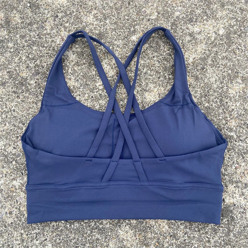 Solid Colour Cross Back Sports Bra with Multiple Straps
