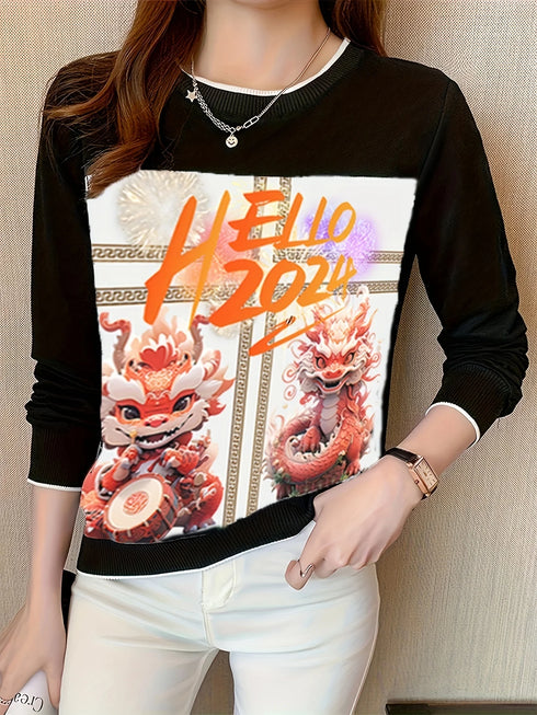 Printed Long Sleeve Casual Top for Women