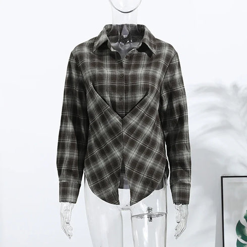 Casual Plaid V-Neck Blouse for Women