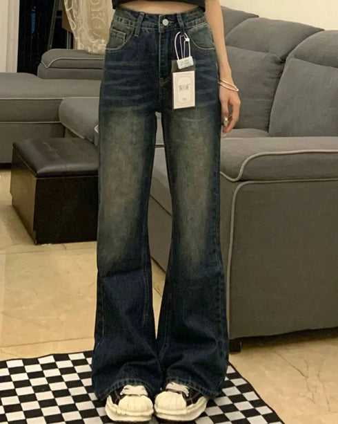 High Waist Straight Fit Denim Jeans for Women