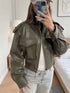 Chic Faux Leather Jacket for Women - Casual Long Sleeve
