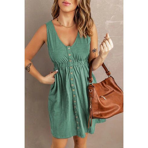 Womens Summer Sleeveless Button Down Dress