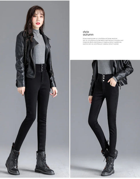 High-Waisted Fleece-Lined Slim Jeans for Women