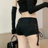 Low Rise Denim Shorts with Lace-Up Detail
