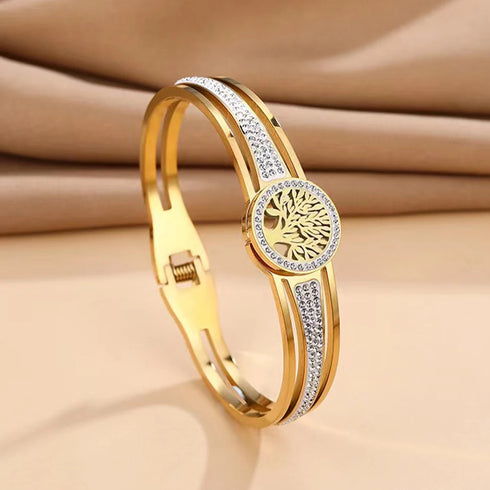 Women's Luxury Designer Bangle Stainless Steel Tree of Life Cuff Bracelet for Women