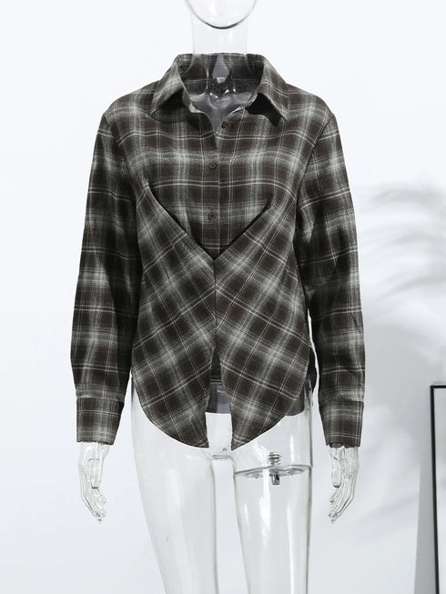 Casual Plaid V-Neck Blouse for Women