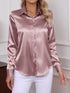 Elegant Turn-down Collar Button-front Satin Long Sleeve Women's Shirt for Daily Commute And Business Casual Wear