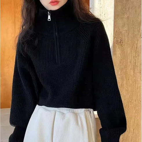 Half Zip Collar Knitted Sweater for Women