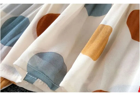 Polka Dot V-Neck Chiffon Blouse with Lantern Sleeves