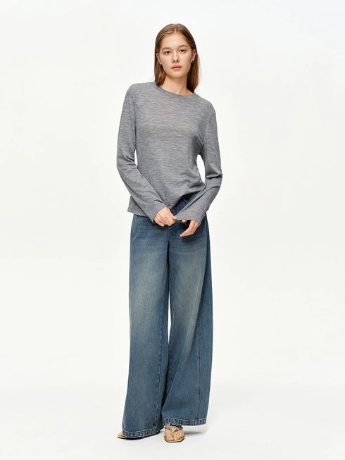 DUSHU Women's Green and Grey Layered Knit Top