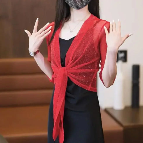 Trendy Lace Short Jacket with Half Sleeves