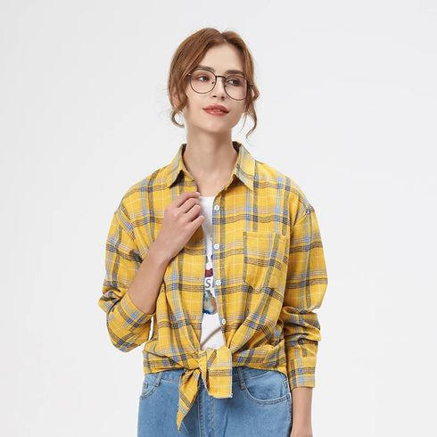 Loose Women's Plaid Shirt - Long Sleeve Casual Blouse