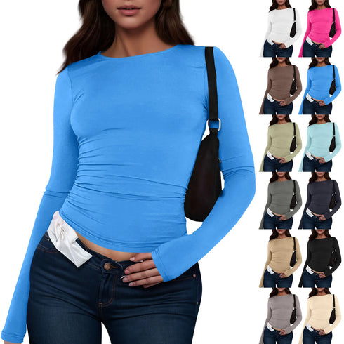 Womens Long Sleeve Bodycon Crop Top - Solid Colours
