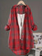 Plus Size Korean Style Plaid Long Sleeve Blouse