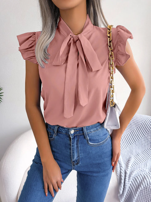 Women's Ruffle Short Sleeve Chiffon Blouse
