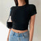 Short Sleeve T-Shirt Women Casual Soft Crop Tops Tees Summer Fashion Skinny Black White All-Match