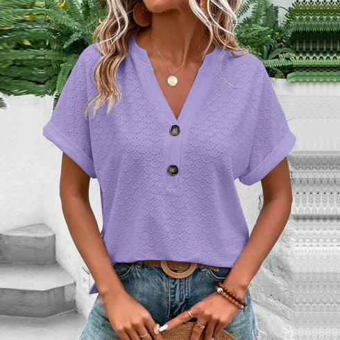 Casual Short Sleeve V-Neck Blouse for Women