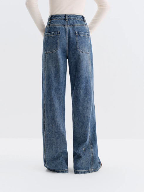 Retro Diamond Washed Straight Jeans for Women