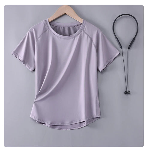 DRUR Women Sports T-shirt Short Sleeve Quick Dry Loose Compression Shirt Female Summer Fitness Sweatshirt Running Gym Tops New