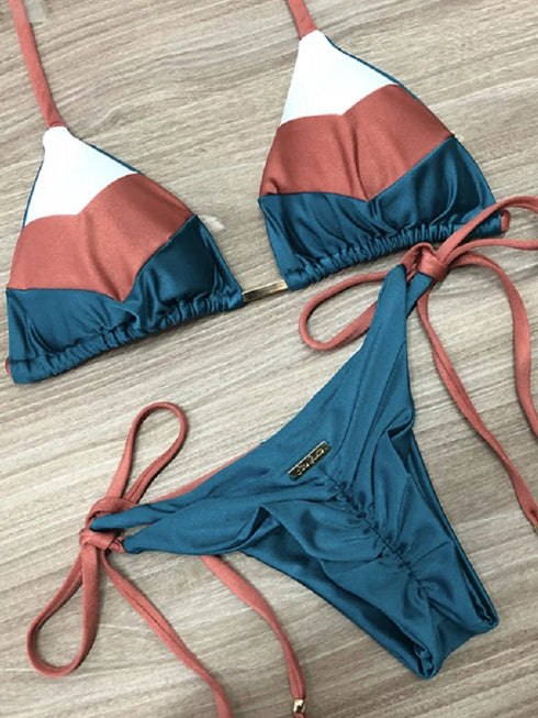 Multicolour Push Up Ribbed Bikini Set