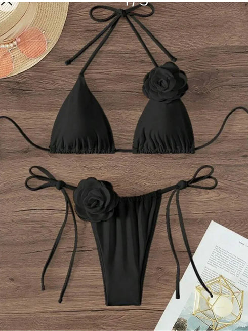 Floral Halter Strappy Bikini Set for Women