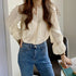 Elegant Apricot Long Sleeved Blouse with Lace Detail