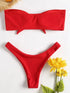 Women's Low Waisted Thong Bikini Bottoms - Red & White