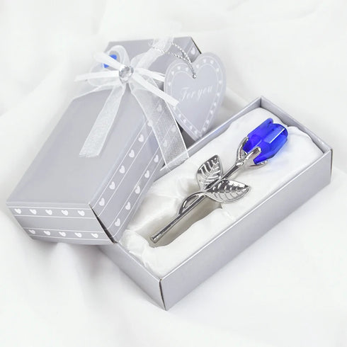 Crystal Glass Rose Flower in Box Mini Forever Red Gold Rose Gift for Girlfriend Wedding Guest Mother's Day