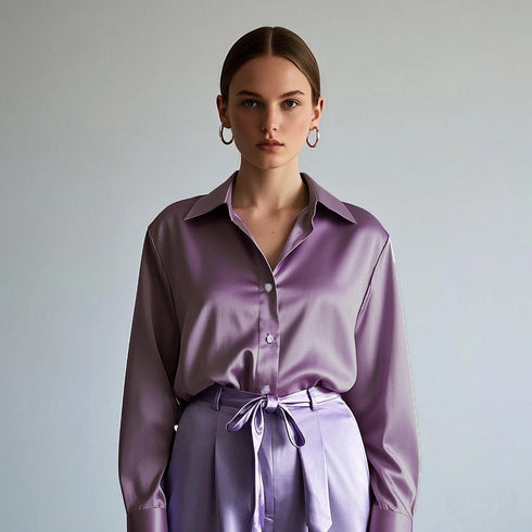 Luxury Satin Finish Shirts And Blouses For Women Clothes Casual Top OL Long Sleeve Single Breasted Elegant French Solid Blouses