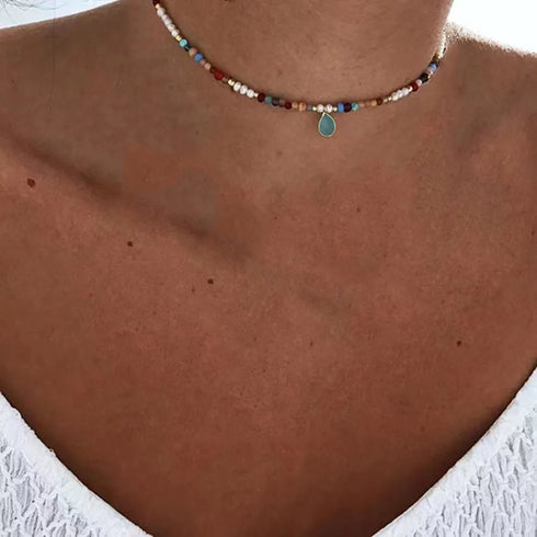 Summer Multilayer Handmade Necklace with Crystal Pendant