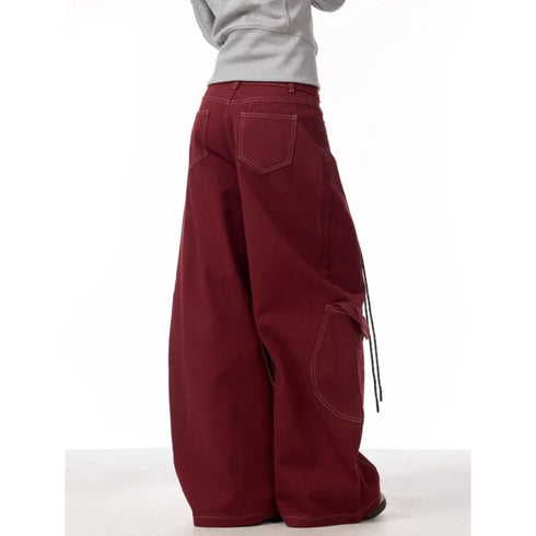 Red Cargo Pants for Women - Wide Leg Casual Trousers