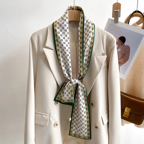 50 Color New Women Silk Printed Design Scarf Shawl Fashion Luxury Long Narrow Small Silk Scarves for Stylish Headbands and Headscarves