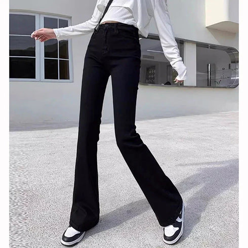 High Waist Flared Denim Trousers for Women