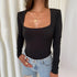 Long Sleeve Bodycon Bodysuit with Square Neck