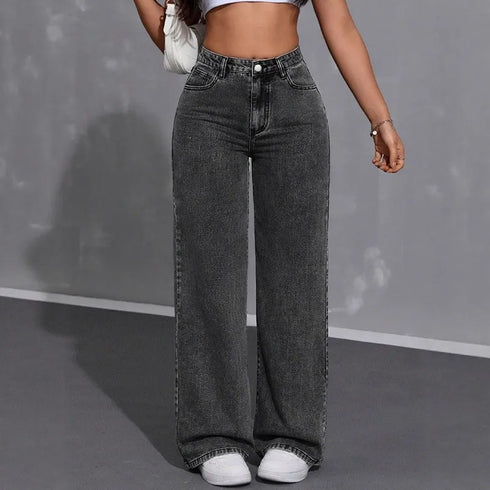 High Waist Loose Wide Leg Jeans in Ash Gray