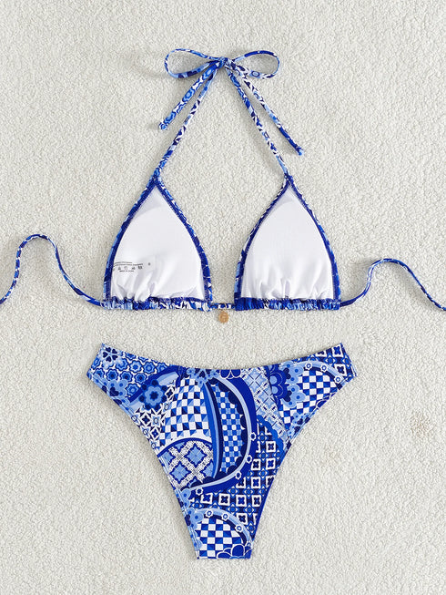 Floral Print Triangle Bikini Set with Brazilian Bottoms