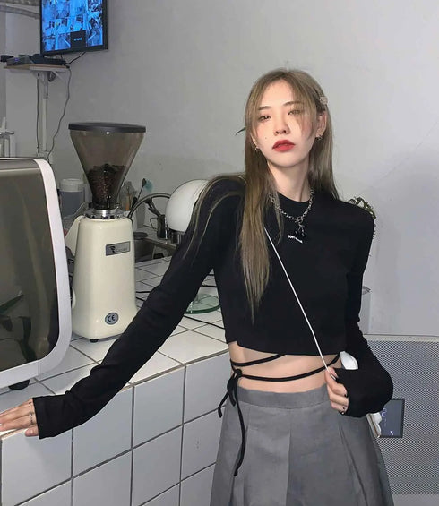 Long Sleeve Crop Top for Women in Black, White, and Blue