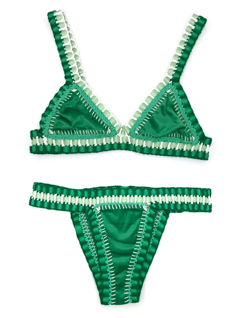 Green Velvet Triangle Bikini Set