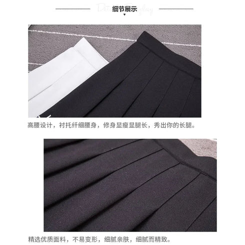 High Waist Pleated Skirt with Cross Embroidery