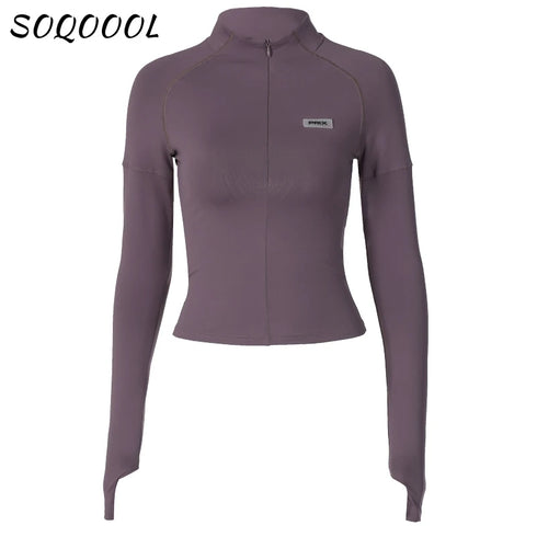 Y2K Long Sleeve Zip Crop Top for Women