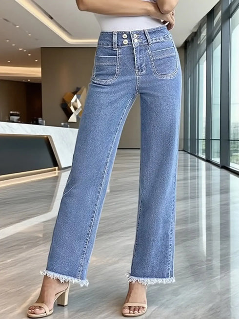 Light Blue High Waist Straight Leg Jeans